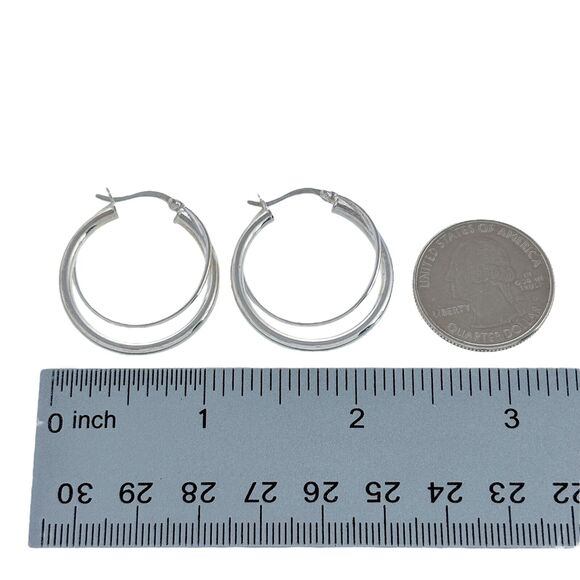 Vintage AV Thailand Sterling Silver 925 Interlocking 3.1cm Double Hoop Earrings - Picture 4 of 6
